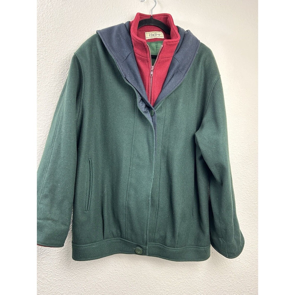 Vintage Kay Boys Wool Blend Coat Womens M Green Red Blue Full‎ Zip Hooded